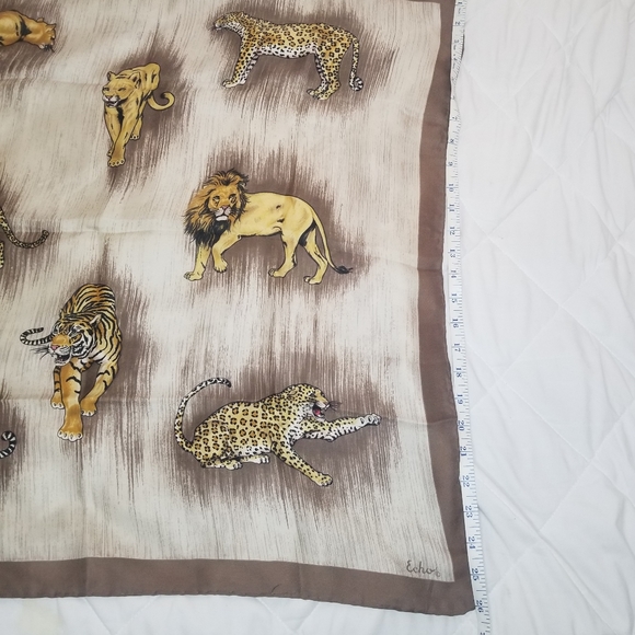 Vintage Echo Silk Scarf | Lion,  Tiger, Leopard Motif - Picture 2 of 4